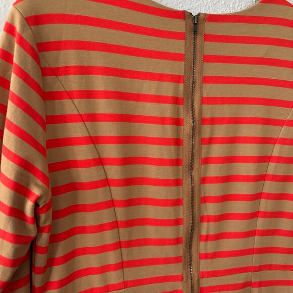 Fossil Orange Striped Knee Length Dress 3/4 Sleeve Exposed Zipper Back Sze Large - Picture 6 of 8